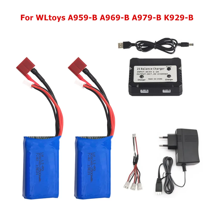 High Quality 7.4V 2500mAh 2S Lipo Battery For WLtoys A959-B A969-B A979-B K929B RC Desert Truck Car Upgrade Spare Parts charger