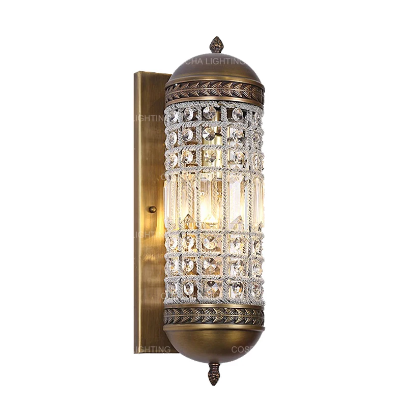 

Luxury crystal wall lamps for bedroom antique bronze wall lights for stairs home decor gold wall sconce living room church villa