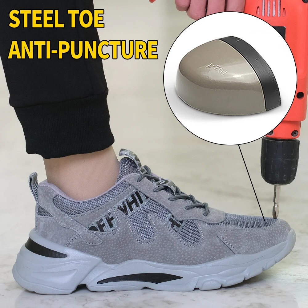 Men Work Safety Shoes Steel Toe Head Anti-puncture Anti-Stabbing Wearable Breathable Light Soft Sneakers Boots Construction