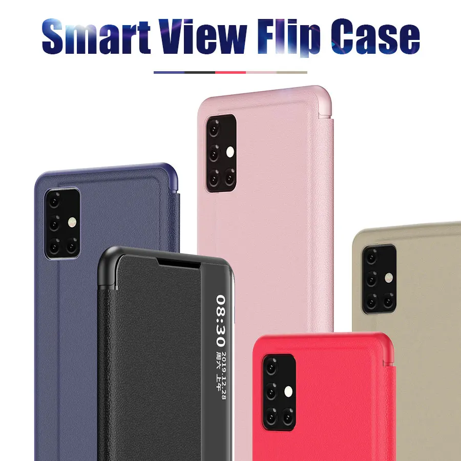 Luxury Leather Smart Mirror Flip Phone Case For Samsung S20 S10 S9 S8 Plus Note 20 UItra 10 Pro 8 9 A51 A71 A50 A31 View Cover