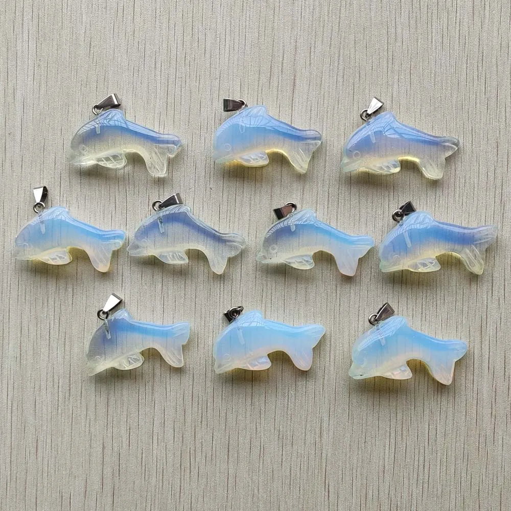 

Оптовая продажа, 10 шт./лот, модный кулон из опалового камня высокого качества, резной в форме дельфина, для изготовления ювелирных изделий, бесплатная доставка