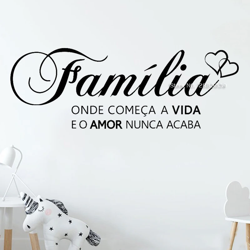 Portuguese Saying Words Decals"family where life begins and love never ends" Vinyl Lettering Wall Sticker For Home Decor LC1529