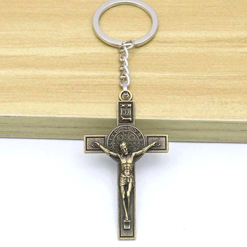 가톨릭 기독교 세인트 베네딕트 레트로 크로스 쥬얼리 목걸이 자동차 키 체인 가방 펜던트 작은 펜던트