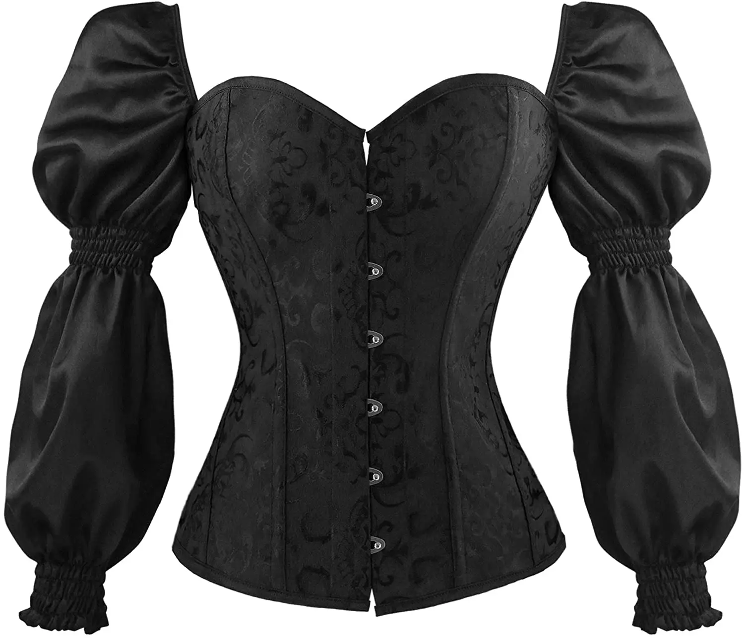 CEINTHRONEZ Women\'s Renaissance Victorian Brocade Long Sleeves Overbust Corset Top