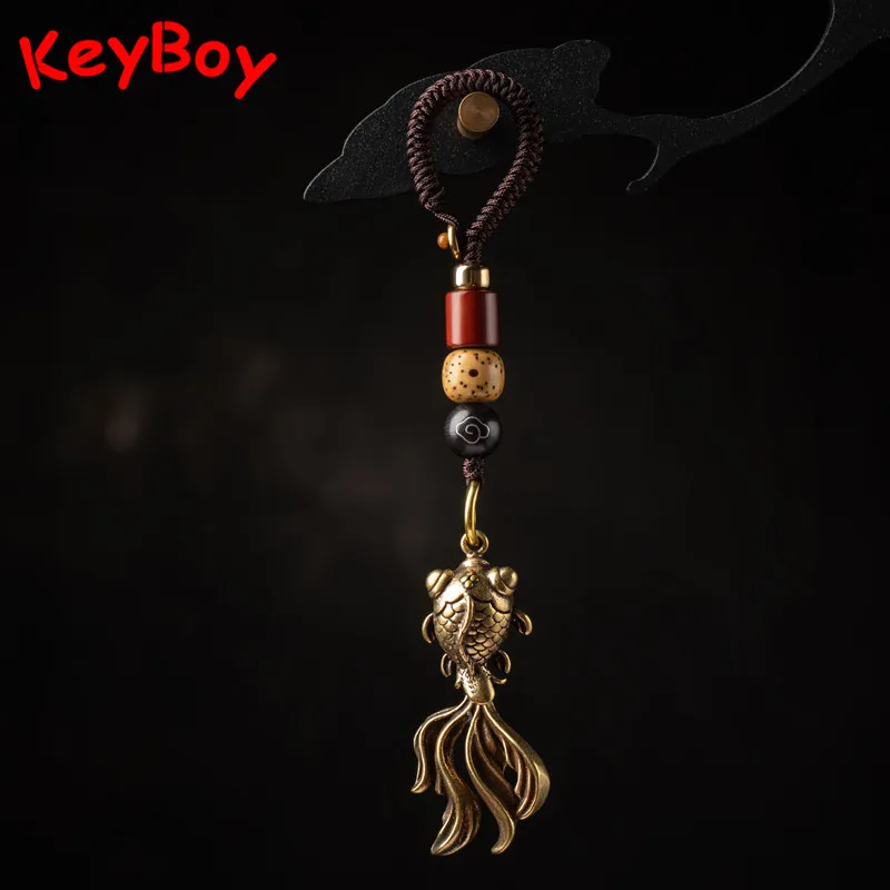 Brass Goldfish Car Keychain Pendant Jewelry Vintage Handmade Braied Rope Lanyard Keyring Hangings Trinkets Motorcycle Key Rings