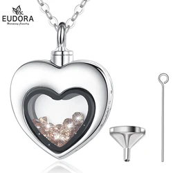 Eudora Sterling Silver Heart Locket Heart cremation memorial ashes urn 11 colors Crystal birthstone necklace jewelry keepsake 40