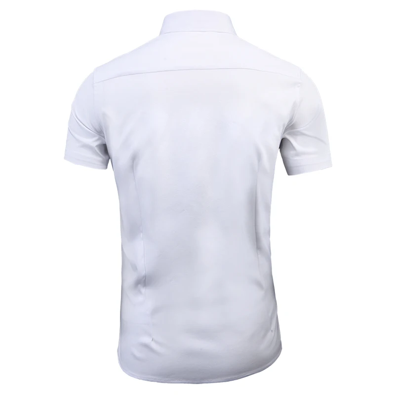 Anti-Wrinkle No-Ironing Elasticity Slim Fit Men Dress Casual Short Sleeve Shirt White Black Blue Red Male Social Formal Shirts