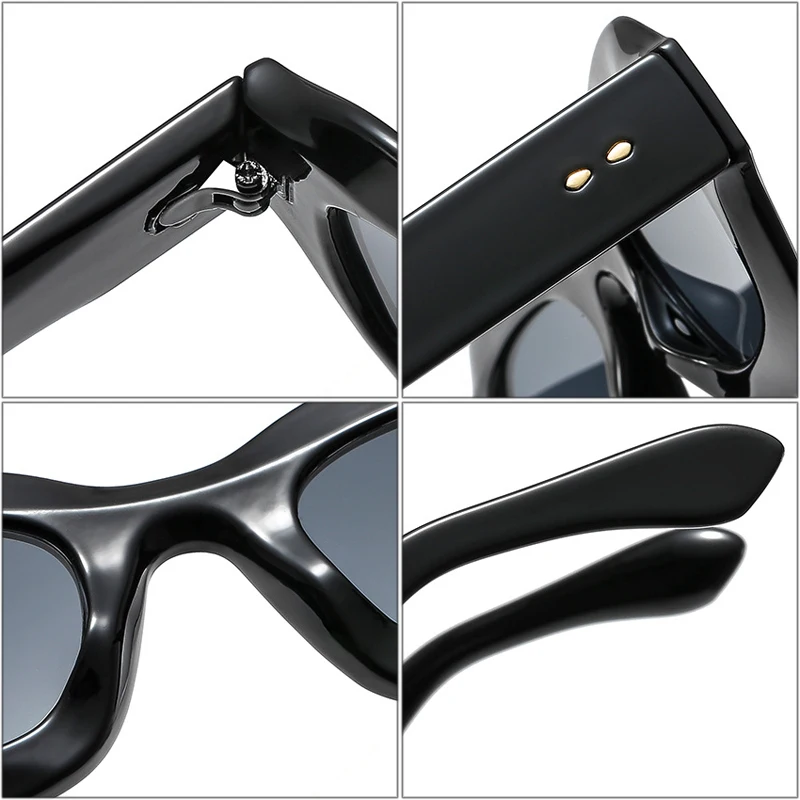 SO&EI Ins Popular Fashion Polygon Square Women Sunglasses Shades UV400 Retro Rivets Decor Men Trending Blue Green Sun Glasses