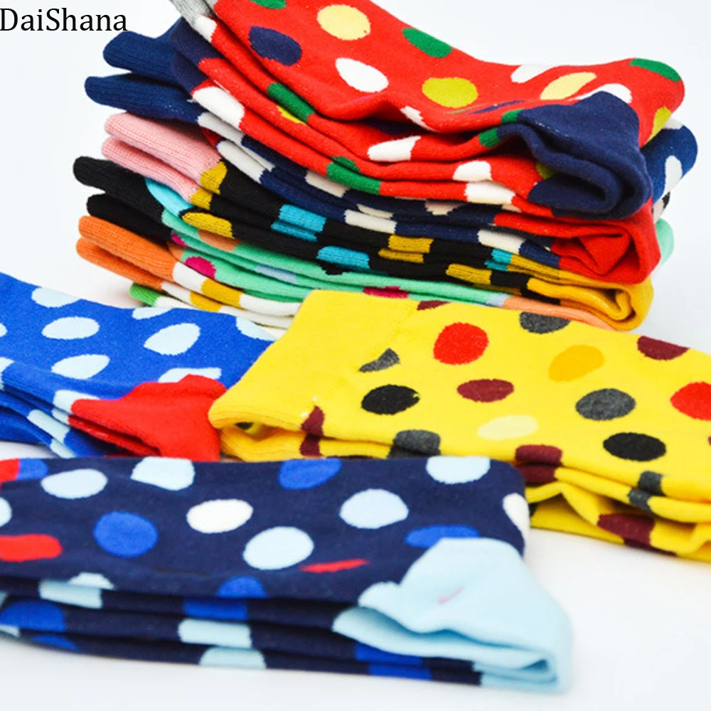 2019 Fashion Colorful Dot Cotton Man Happy Socks Personality Tide Brand Harajuku Caual Funny Sock Women Couple Meias hot selling