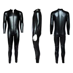 Men Long Zipper Faux Leather Wet Look Bodysuit Shiny Full Body Jumpsuit Catsuit Fetish Costume Plus Size