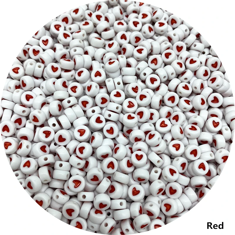 100Pcs Fashion Jewelry Love Heart Acrylic Flat Round Beads for Craft &Jewelry Making DIY #RoLi