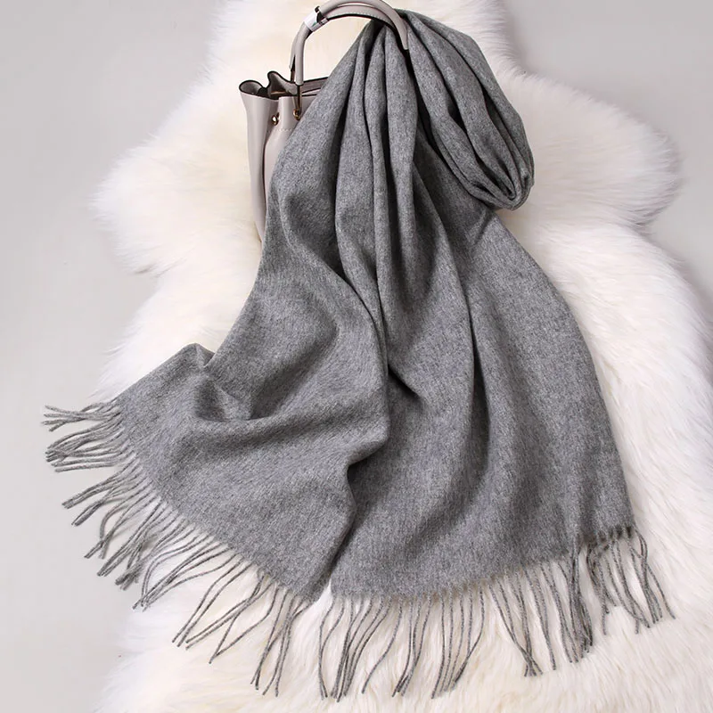 100% Wool Scarf For Women Solid Shawls Wraps For Ladies Long Warm Pashmina Scarf Tassel Cashmere Scarves Winter Foulard Femme