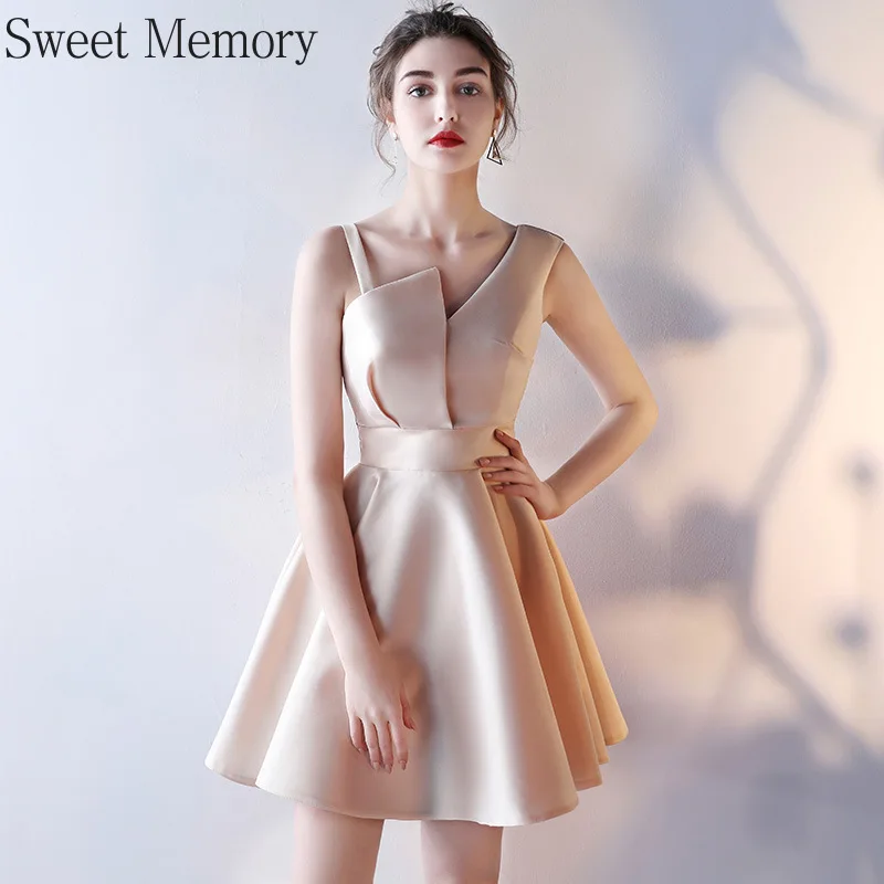 F285 Sweet Memory Satin Pink Sky Blue Prom Dresses Summer Women Celebrity Banquet Wedding Short Party Dress Robe De Soiree