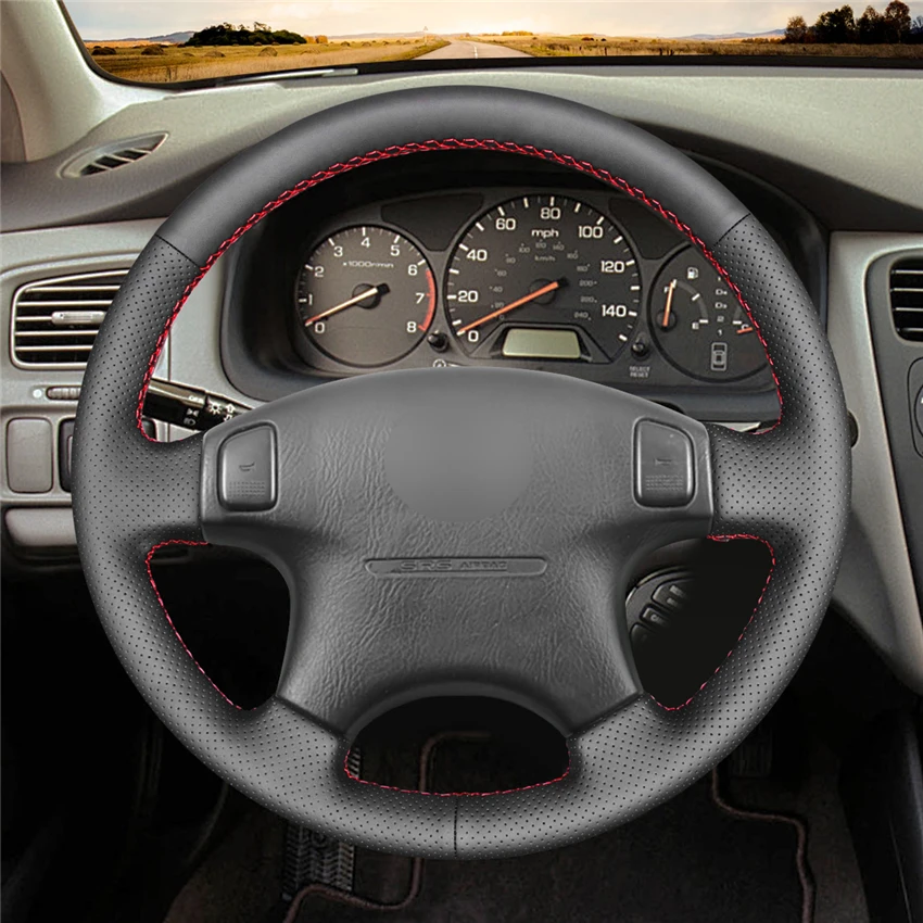 MEWANT Black Artificial Leather Hand Sew Wrap Steering Wheel Cover for Honda Civic 1996-2000 CR-V CRV Prelude 1997 1998 1999