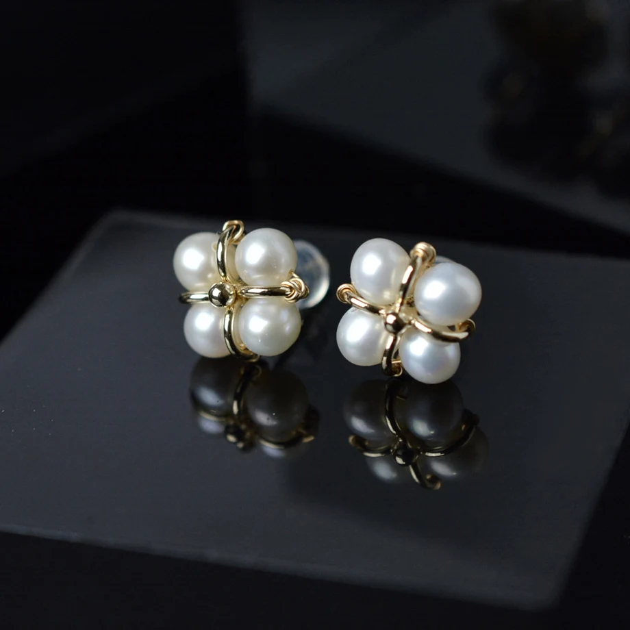 

NYMPH Natural Freshwater Pearl Handmade Stud Earrin Real Gold Injection Earrings for Women Fine Jewelry Gifts E10004