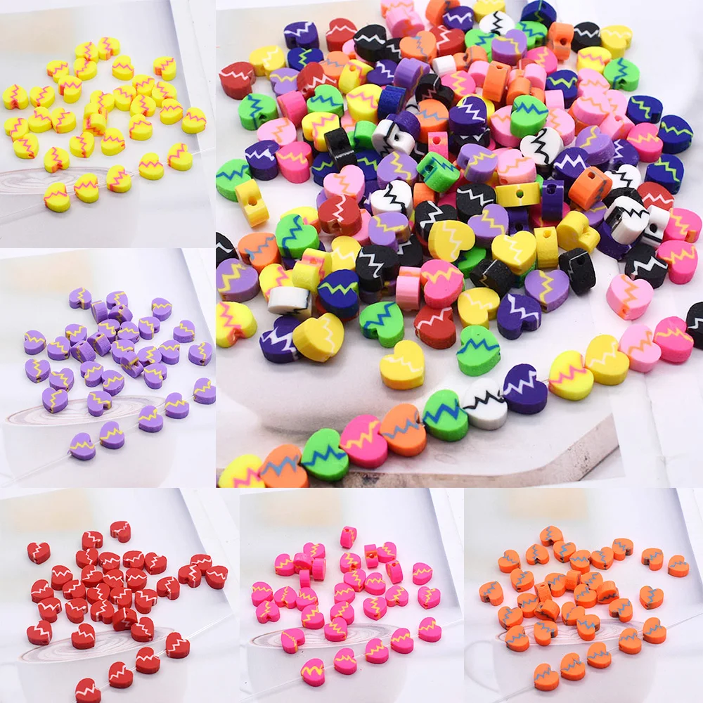 

9.5mm New Colorful Lightning Love Heart Shape Clay Beads Polymer Clay Spacer Beads For Jewelry Making DIY Handmade