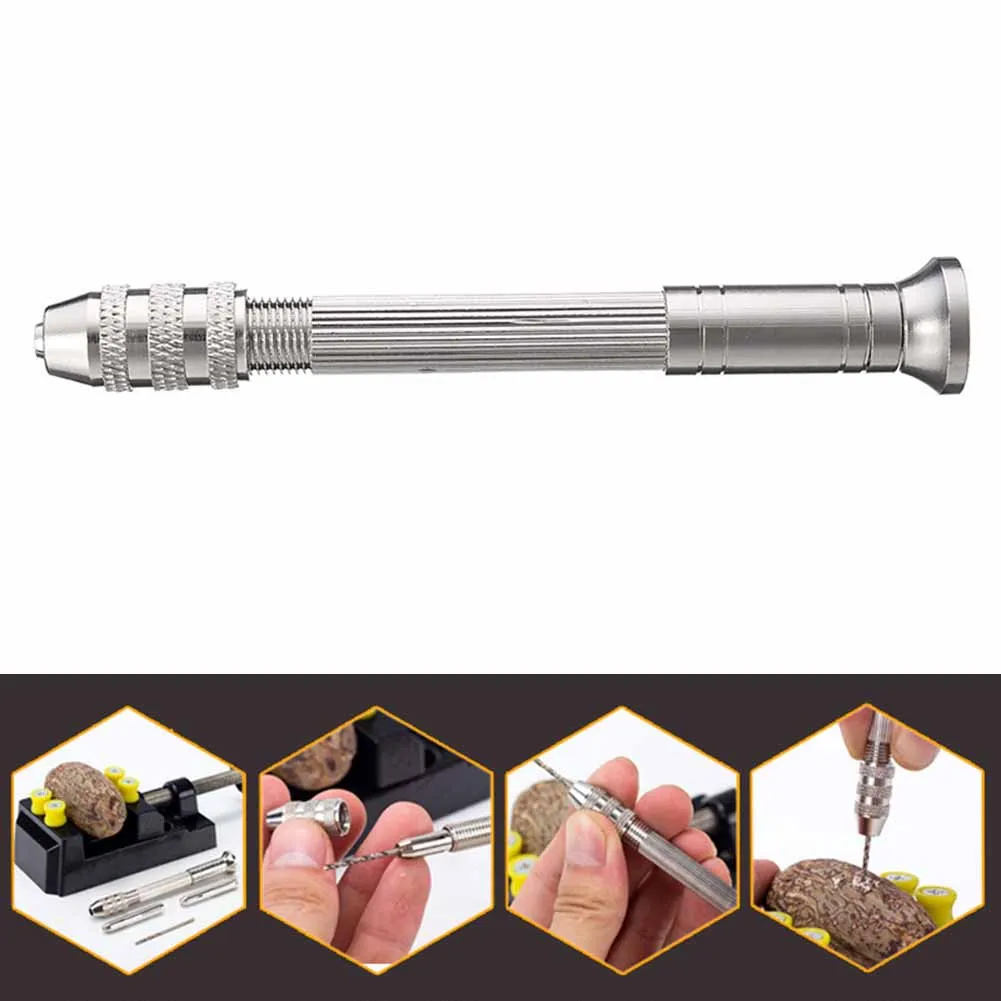 DIY งานไม้เจาะเครื่องมือโรตารี่คู่มืออลูมิเนียม Micro เจาะมือ Non-Slip Handle 10Pcs เจาะ Bits