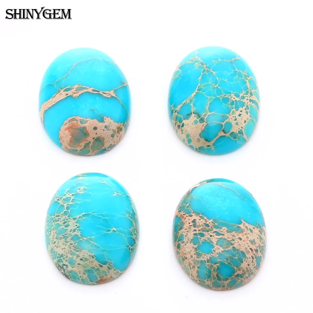 ShinyGem 10pcs 13x18mm Oval Blue Sea Sediment Natural Cabochon Stone For DIY Jewelry Accessories With Inlaid Ring Bracelet
