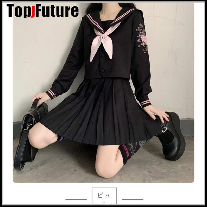 Orthodox college pink fan Embroidery Japanese student school uniform JK Uniform suit BAD GIRL cosplay  sailor suit class set