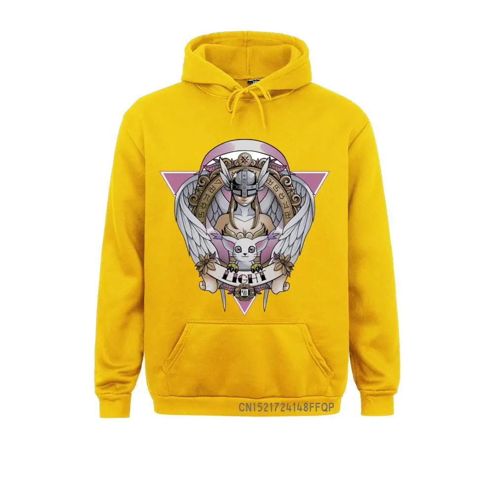 เสื้อกันหนาวผู้ชาย Digimon Angewomon Angemon งานศิลปะน่ากลัวพิมพ์ Hoodie สำหรับชายกราฟิกกระเป๋าเสื้อ