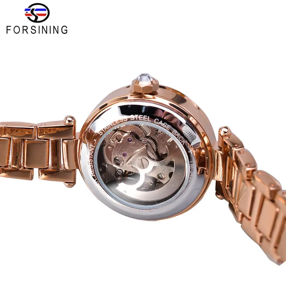 Forsining-reloj mecánico de acero inoxidable para mujer, accesorio de pulsera resistente al agua con diamantes de imitación, complemento mecánico