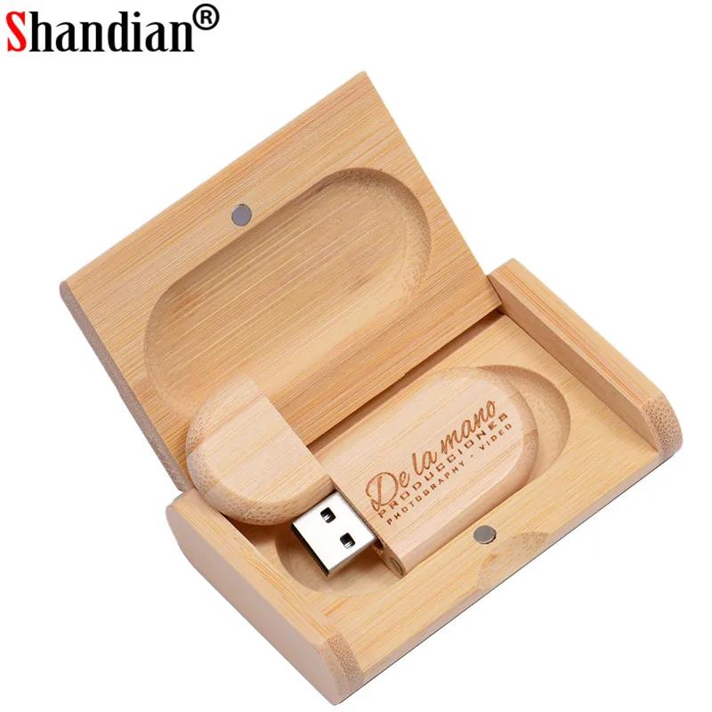 

SHANDIAN 1 PCS free custom logo Wooden usb + Box pen drive 8GB 16gb 32gb usb Flash Drive Memory Stick LOGO customer wedding Gift