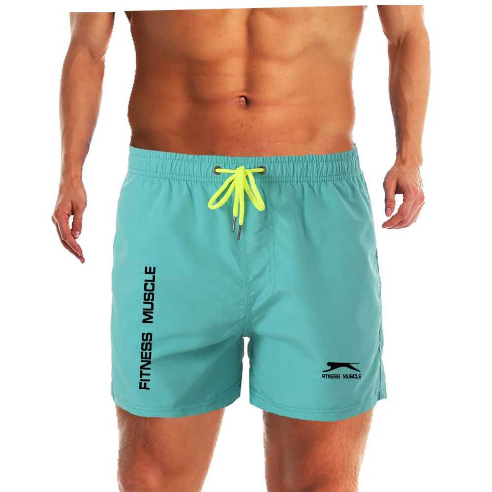 Men Beach Shorts Fitness Muscle Printed Water Sports Surf Beach Shorts Mesh Lining Swimwear Fashion Double Layer Bermuda Shorts