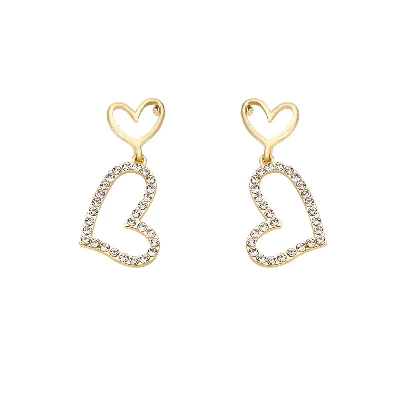 Double Love Heart Rhinestone Earrings Sweet Irregular Party Jewelry Gift Simple Korean Stud Earring Luxury Big Heart Ear Pierced