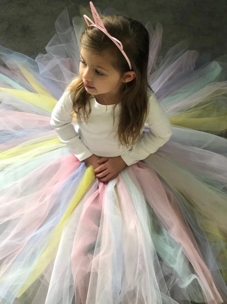 Girls Pastel Long Tutu Skirts Kids Handmade Dance Tulle Pettiskirts Underskirts Children Birthday Christmas Party Costume Skirts