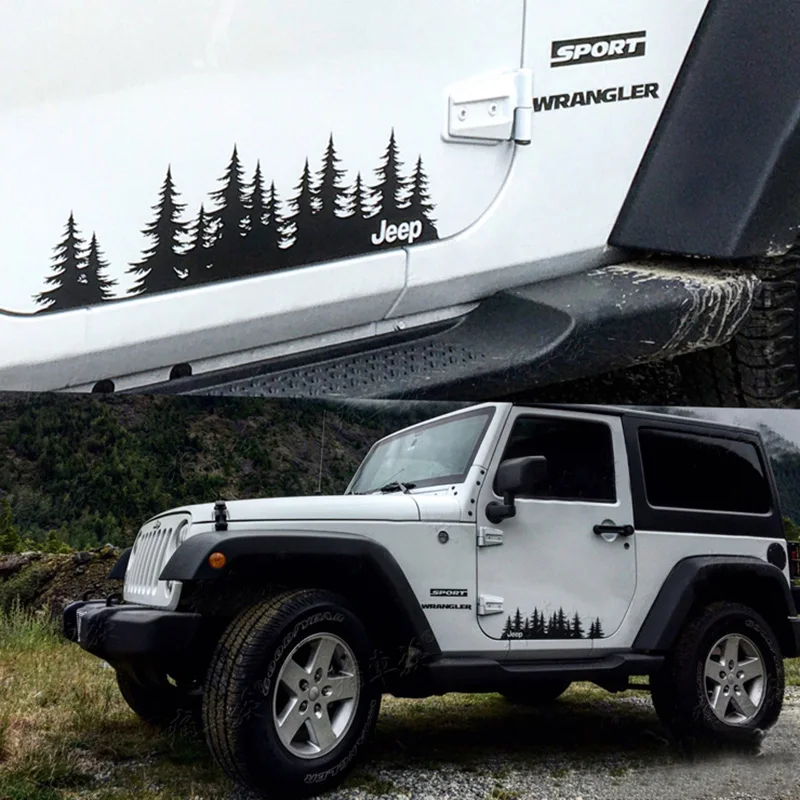 

2pcs Matte Side Off Road Mountain forest Tree Graphic Sticker Decal Vinyl Wrap for Jeep Wrangler Unlimited TJ JK CJ TJ YK JL XJ