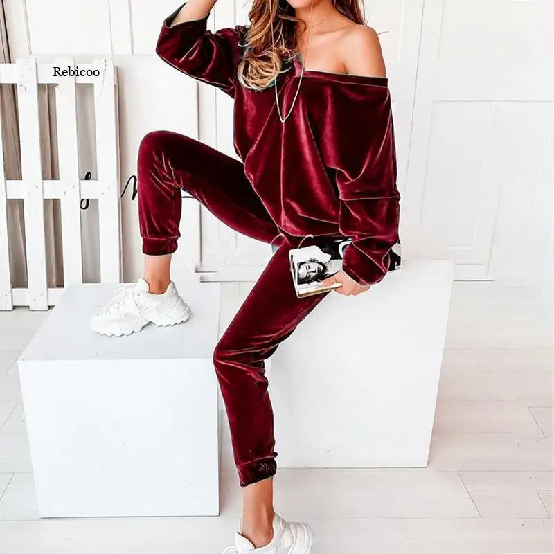 Autumn Velvet Tracksuit Women Sets Two Piece Winter Velour Tracksuit Ladies Sweat Suit 2 Piece Outfits For Women Sweatshirt