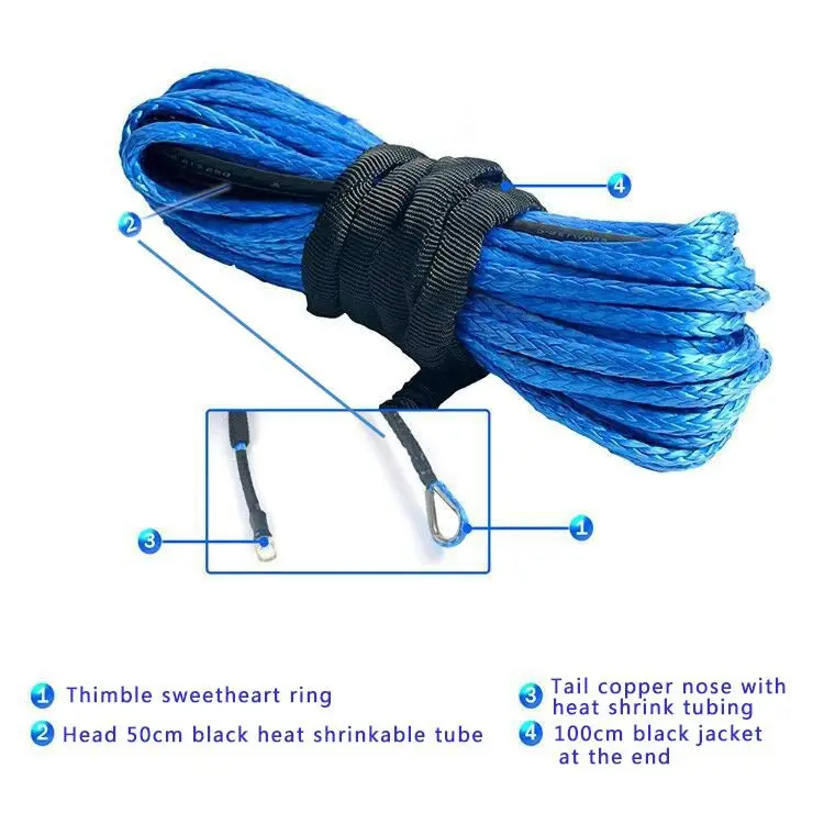 15m 7700LBs Winch Rope String Line Cable with Sheath  Synthetic Towing Rope  Car Wash Maintenance String for ATV UTV Off-Road