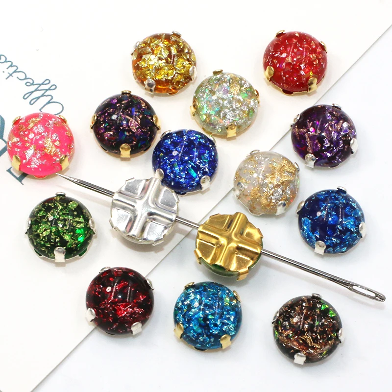 Wedding Decoration Round Shape Glitter Resin Stones Flatback Rhinestones Claw Setting Sew On Clothes/Dress/Bags/Shoes