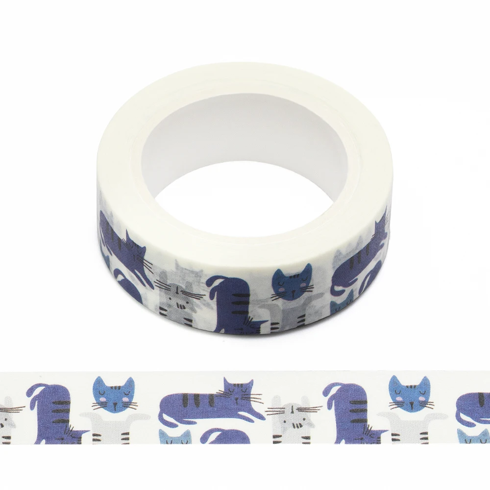 NEW 1PC 15mm x 10m Funny Cats Seamless with Colorful Hand Drawn Cartoon Washi Tape Scrapbook Masking Adhesive Washi Tape