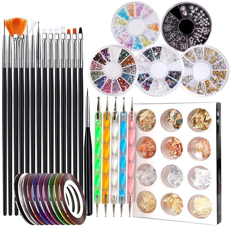 Manicure bevel pull line Brush Pen set Nail Art decoration wire aluminoum foil paper Paint Drawing Phototherapy Point accessory