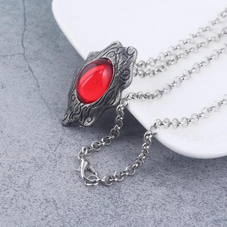 Cosplay Jewlery Pendant Necklace Halloween Kids Gifts DMC Dante Cosplay Accessory Chain Necklace Red Stone Pendant Alloy