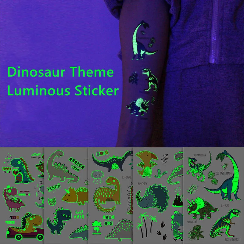 Luminous Stickers Child Kid Toy Arm Leg for Children Glow Sticker Cartoon Dinosaur Tattoo Decals Glow In The Dark Wall Stickers