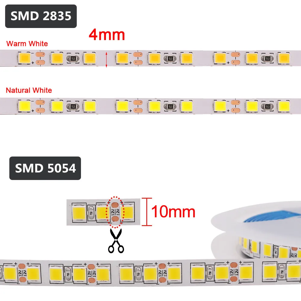 

12V 120LEDs/m Led Strip Waterproof 4000K 3000K 6000K 5054 2835 Flexible LED Ribbon Tape Light Strip 5M/Lot for Home Decoration