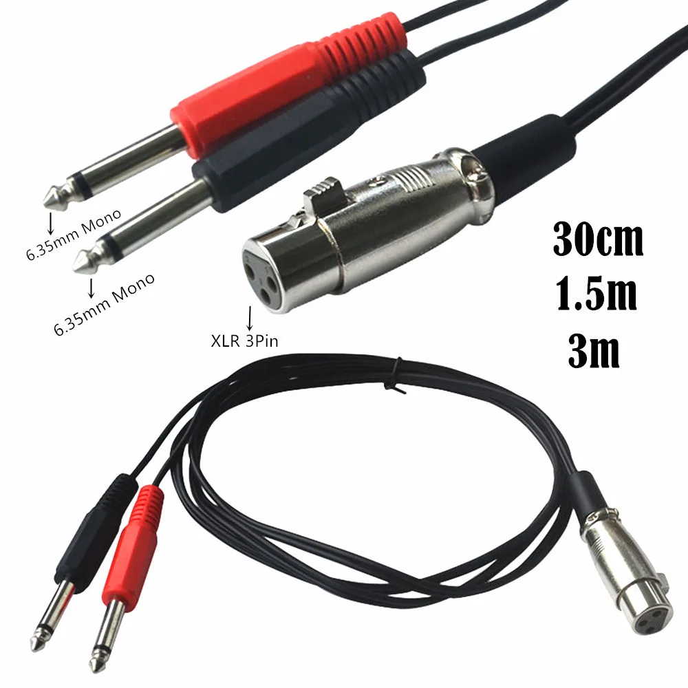 3pin xlr fêmea para duplo 1/4 "6.35mm mono macho plug trs áudio y cabo de cabo 0.3m/1.5m/3m