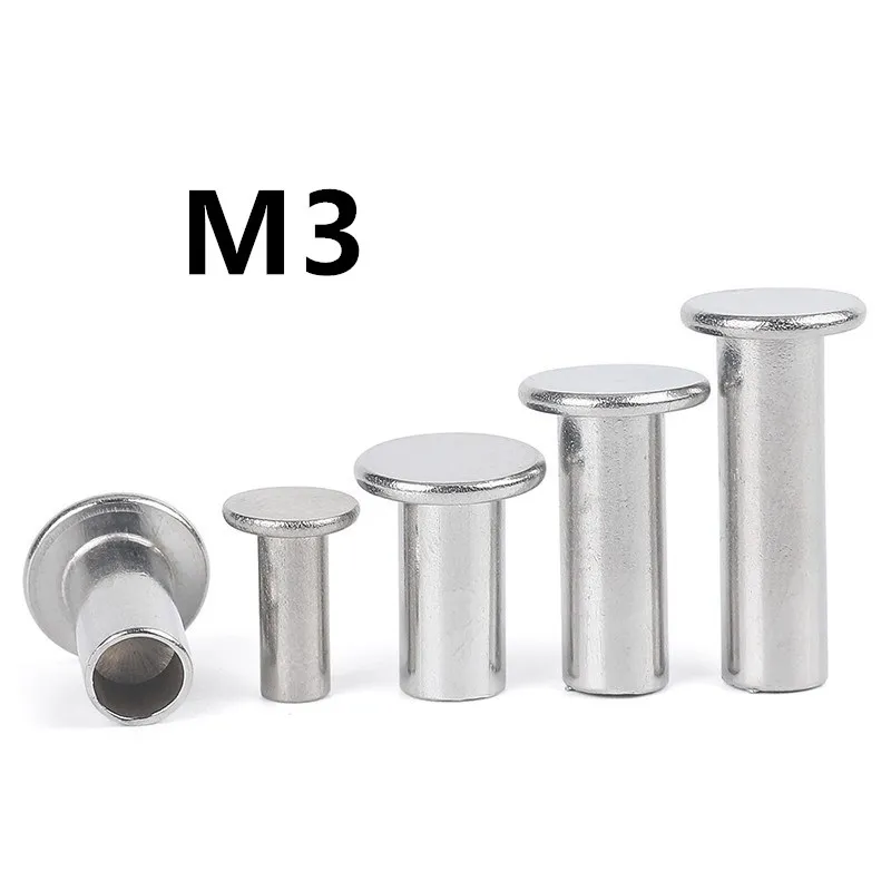 200PCS M3x3/4/5/6/8/10/12/14/16/20/30mm GB875 304 Stainless Steel Thin Head Semi-Tubular Rivets