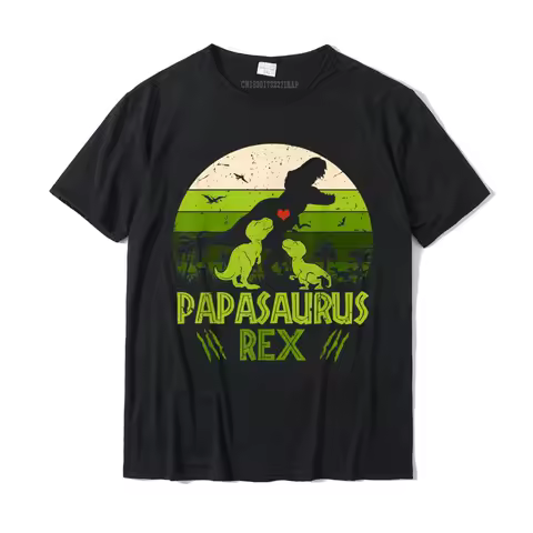 Vintage Sunset 2 Kids Papasaurus Gift For Fathers Day TShirt T-Shirt Funny Tops &amp; Tees Cotton Male T Shirts Funny