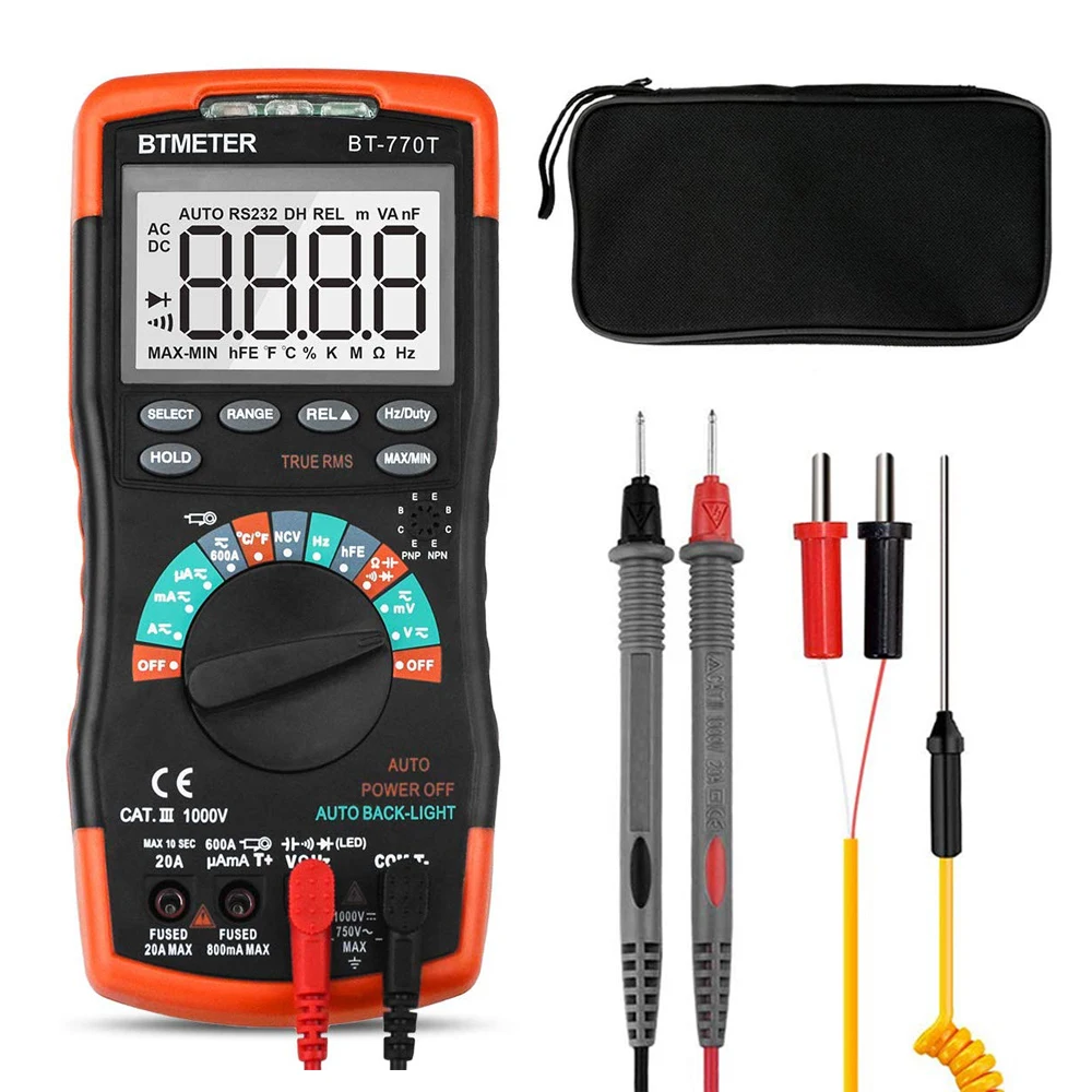 BT-770T true RMS digital multimeter tester 6000 count AC and DC 20A ohmmeter voltmeter multimeter to measure voltage and current