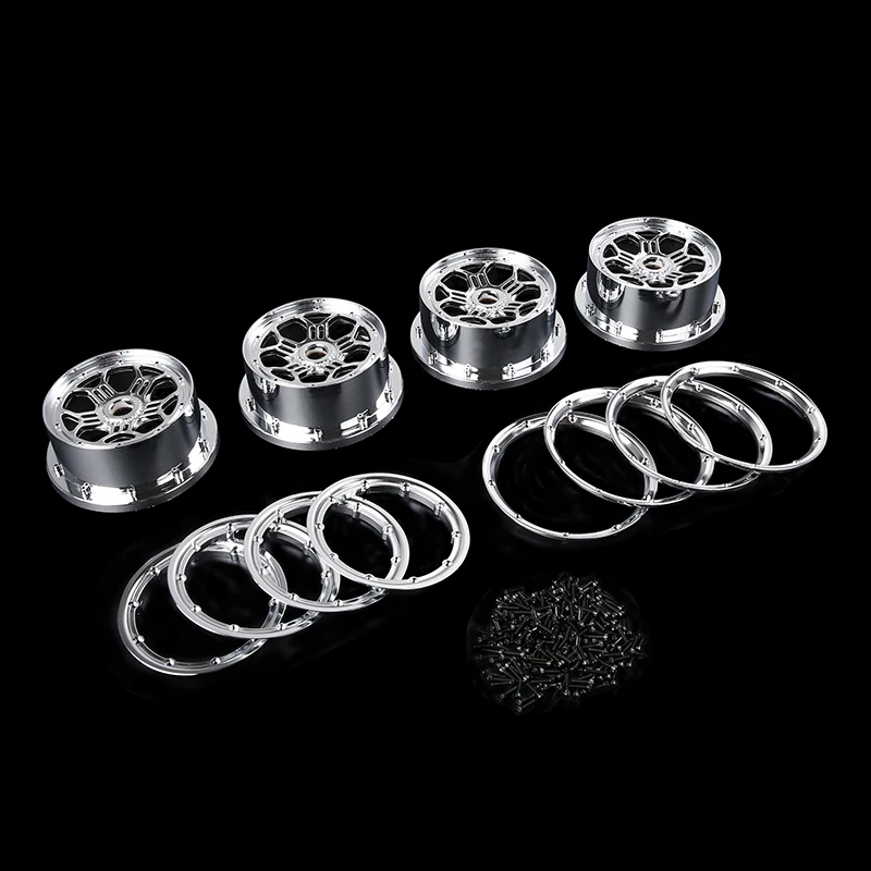 Chrome Front Rear Wheel Hub with Beadlock Set for 1/5 ROFUN ROVAN LT KM X2 LOSI 5IVE T Rc Car Racing Toys Parts