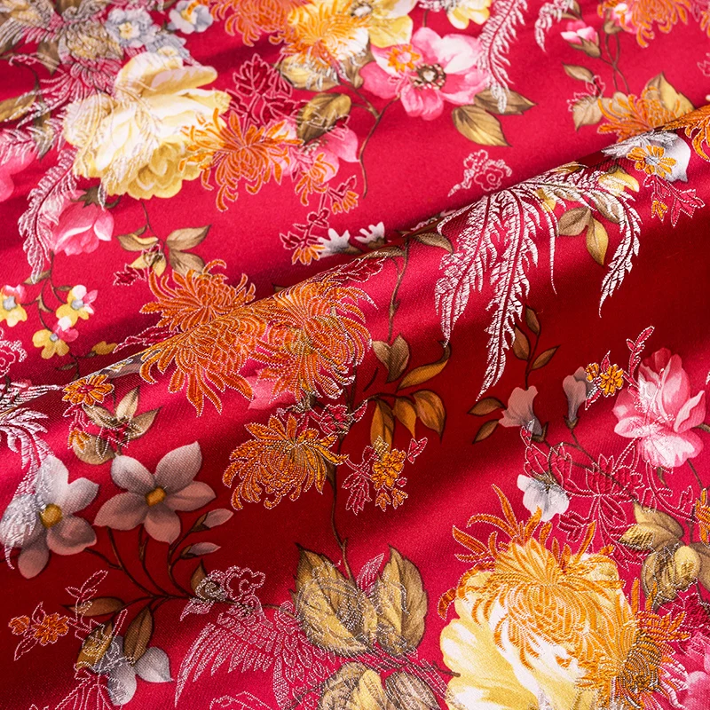 Flowers Imitation Silk damask fabrics brocade jacquard pattern sewing material for cheongsam kimono of DIY fabric for dress