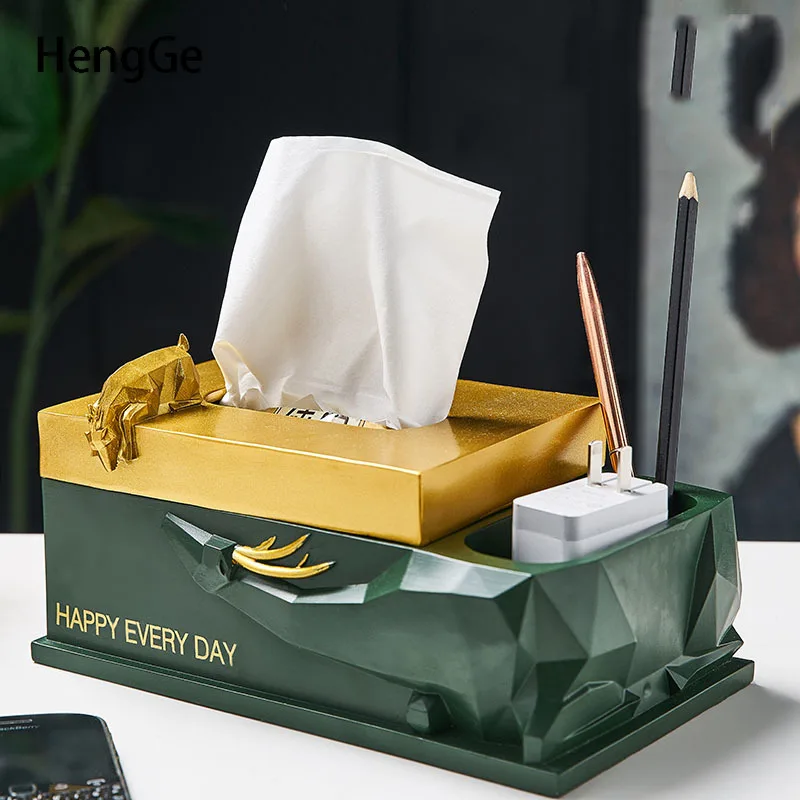 

Gold Deer Resin Tissue Box Creativity Mother-child Elk Napkin Holder Multifunction Storage Tissues Holders Living Room Ornaments