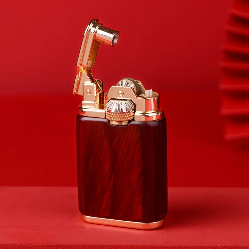 CHIEF-Kerosene Lighter Gear, Grinding Wheel Combined with Sandalwood Body, Retro Gift for Men