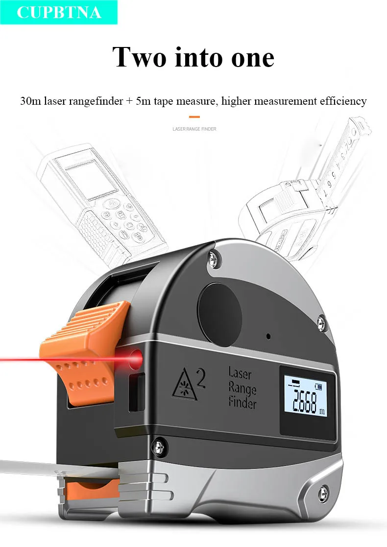 CUPBTNA High Precision Rechargeable Laser Tape Measure 30m, 40m Digital Rangefinder Rangefinder Retractable 5m Laser Ruler