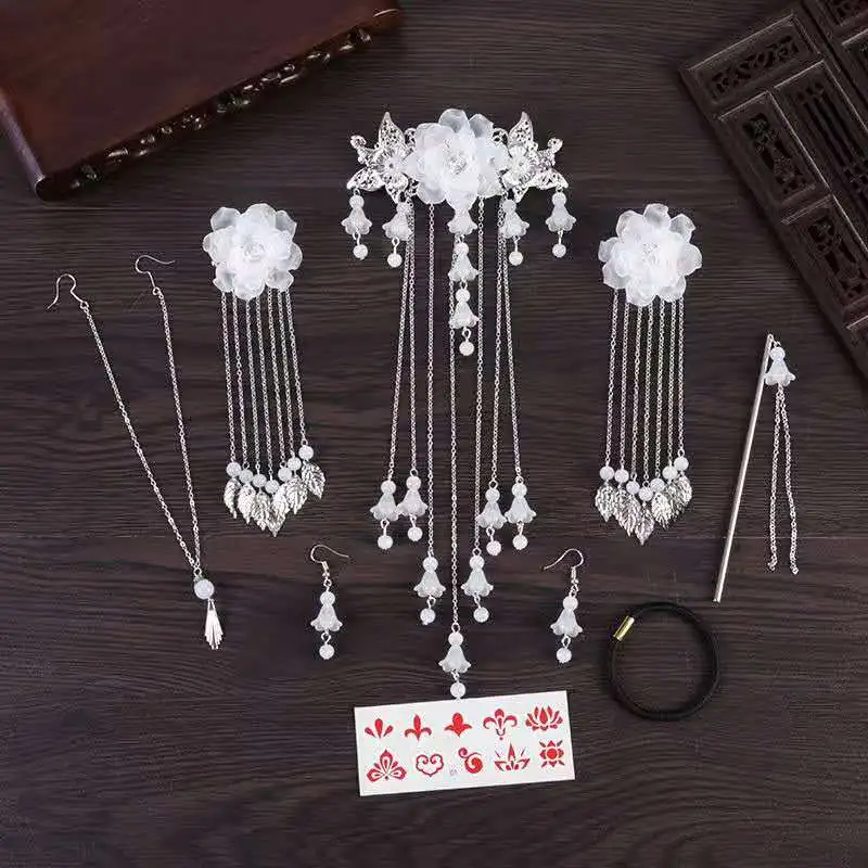 Vintage Hanfu Headdress Classical Tassel Steps Shake Hairpins Chinese Style Scorpion Ancient Hair Accessories Set with Earrings