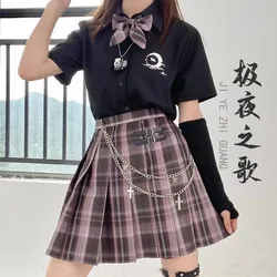 High Quality JK Uniforms Student Girl's Summer Short Sleeve High Waist Pleated Purple Plaid Mini Skirt Women Dress Schoo Uniform