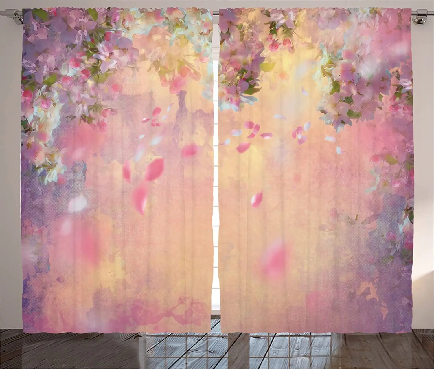 Peach Lavender Nature Curtains Abstract Composition Japanese Flourishing Spring Nature in Asia Bedroom Window Curtain